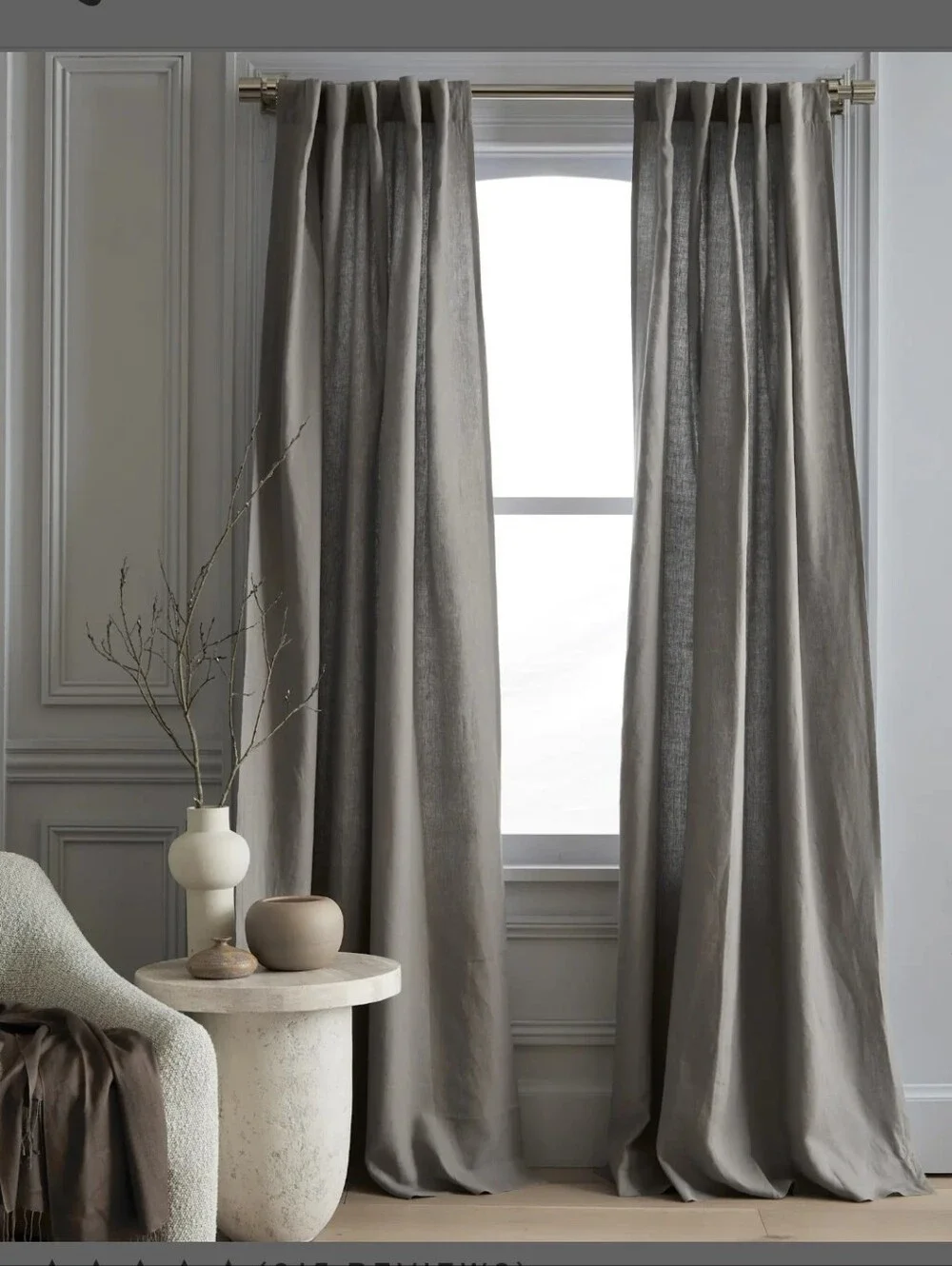Quince 96x108 European Linen Gray Light Filtering 1 Panel 96